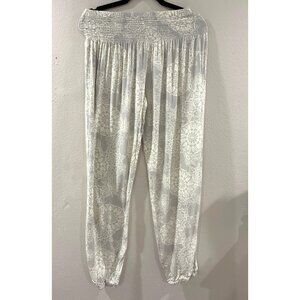 Lotus and Luna Pants Womens Curve Gray White Boho Elastic Waist Rayon sz S
